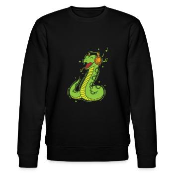 Schlange liebt Musik Reptil Tier Zoo - Stanley/Stella Unisex Bio-Sweatshirt CHANGER  - Schwarz - Vorne - Nik (191cm) & Marisol (170cm)