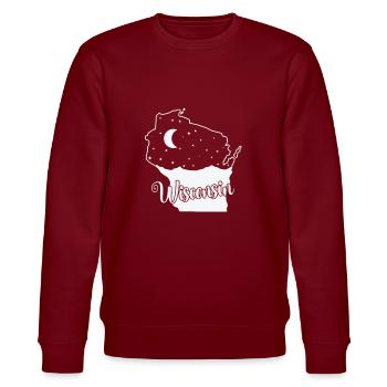 Wisconsin Skyline in Kartenumriss USA - Stanley/Stella Unisex Bio-Sweatshirt CHANGER  - Burgunderrot - Vorne - Nik (191cm) & Marisol (170cm)
