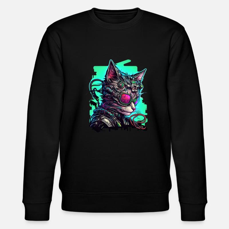 Chat cybernétique avec lunettes d’aviateur - Sweat bio CHANGER Stanley/Stella Unisexe - noir