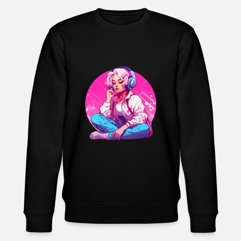Mädchen mit Kopfhörern - Stanley/Stella Unisex Bio-Sweatshirt CHANGER  - Schwarz