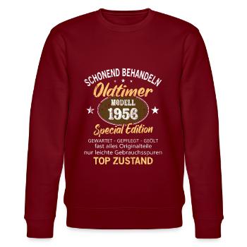 Oldtimer Baujahr 1956 Geboren Jahrgang 1956 - Stanley/Stella Unisex Bio-Sweatshirt CHANGER  - Burgunderrot - Vorne - Nik (191cm) & Marisol (170cm)