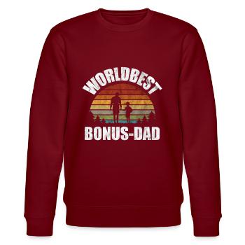 Bonus Papa Stiefvater Bonuspapa Spruch Geschenk - Stanley/Stella Unisex Bio-Sweatshirt CHANGER  - Burgunderrot - Vorne - Nik (191cm) & Marisol (170cm)