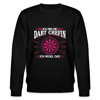Dart Chefin Darts Darter Geschenk - Stanley/Stella Unisex Bio-Sweatshirt CHANGER  - Schwarz - Vorne - Nik (191cm) & Marisol (170cm)
