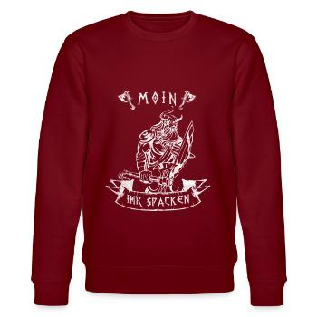 Moin ihr Spacken Vikinger Wikinger Norddeutsche - Stanley/Stella Unisex Bio-Sweatshirt CHANGER  - Burgunderrot - Vorne - Nik (191cm) & Marisol (170cm)
