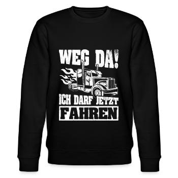 LKW Führerschein Weg Da! Ich darf jetzt Fahren LKW - Stanley/Stella Unisex Bio-Sweatshirt CHANGER  - Schwarz - Vorne - Nik (191cm) & Marisol (170cm)