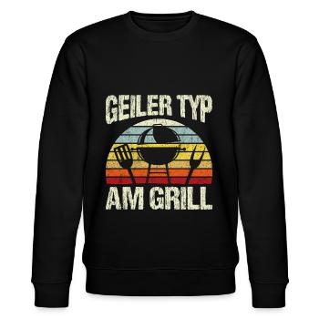 Geiler Typ am Grill | BBQ Grillen Grillmeister Ges - Stanley/Stella Unisex Bio-Sweatshirt CHANGER  - Schwarz - Vorne - Nik (191cm) & Marisol (170cm)