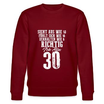 Vintage 30 Jahre Mann 30ter Geschenk 30. Geburtsta - Stanley/Stella Unisex Bio-Sweatshirt CHANGER  - Burgunderrot - Vorne - Nik (191cm) & Marisol (170cm)