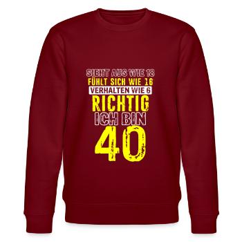 Vintage 40 Jahre Mann 40ter Geschenk 40. Geburtsta - Stanley/Stella Unisex Bio-Sweatshirt CHANGER  - Burgunderrot - Vorne - Nik (191cm) & Marisol (170cm)
