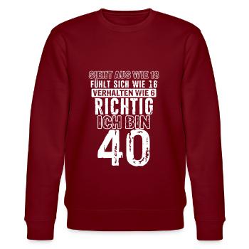 Vintage 40 Jahre Mann 40ter Geschenk 40. Geburtsta - Stanley/Stella Unisex Bio-Sweatshirt CHANGER  - Burgunderrot - Vorne - Nik (191cm) & Marisol (170cm)
