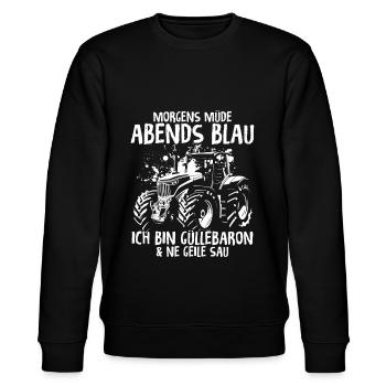 Morgens müde Abends Blau, Güllebaron und ne geile - Stanley/Stella Unisex Bio-Sweatshirt CHANGER  - Schwarz - Vorne - Nik (191cm) & Marisol (170cm)