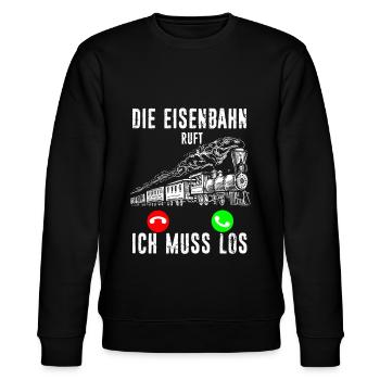 Die Eisenbahn ruft - ich muss los Lokführer Schaff - Stanley/Stella Unisex Bio-Sweatshirt CHANGER  - Schwarz - Vorne - Nik (191cm) & Marisol (170cm)