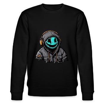 rapper mit kopfhörer musik hören - Stanley/Stella Unisex Bio-Sweatshirt CHANGER  - Schwarz - Vorne - Nik (191cm) & Marisol (170cm)