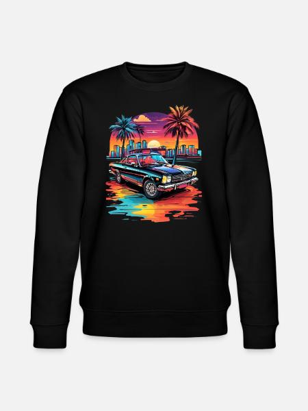 Retro Car Cruiser at Sunset - Stanley/Stella CHANGER Unisex Organic Sweatshirt - black