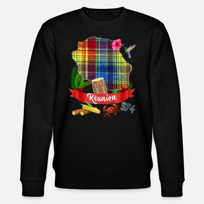 La Réunion 974 Madras Hibiscus Colibri - Sweat bio CHANGER Stanley/Stella Unisexe - noir