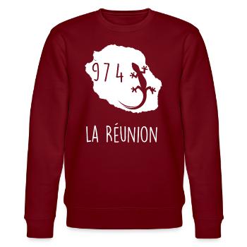 La Réunion 974 Margouillat Tropical Tatoo - Stanley/Stella Unisex Bio-Sweatshirt CHANGER  - Burgunderrot - Vorne - Nik (191cm) & Marisol (170cm)