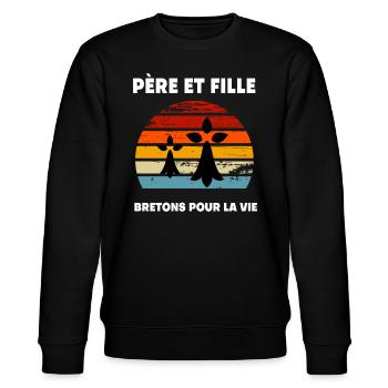 père et fille vintage papa bretagne breton - Sweat bio CHANGER Stanley/Stella Unisexe - noir - Devant - Nik (191cm) & Marisol (170cm)