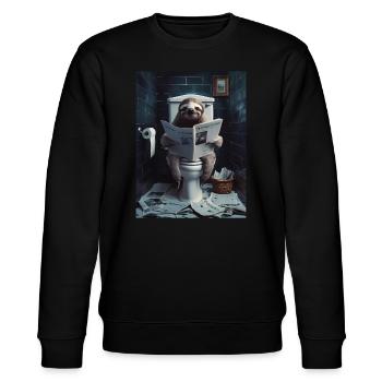 Faultier Toilette Zeitung lesen Geschenk - Stanley/Stella Unisex Bio-Sweatshirt CHANGER  - Schwarz - Vorne - Nik (191cm) & Marisol (170cm)