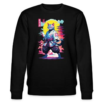 Samurai Cat Vaporwave Aesthetic Design - Stanley/Stella CHANGER Unisex Organic Sweatshirt - black - Front - Nik (191cm) & Marisol (170cm)