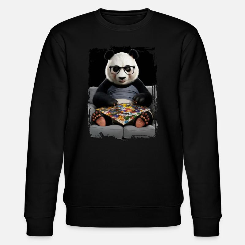 Panda spielt Puzzle Geschenk - Stanley/Stella Unisex Bio-Sweatshirt CHANGER - Schwarz