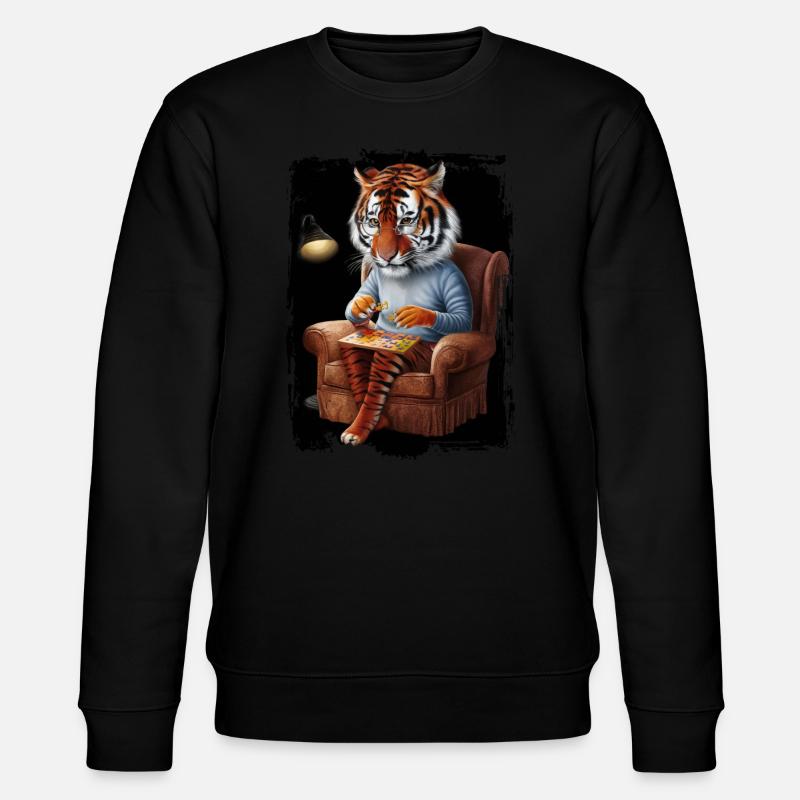 Tiger spielt Puzzle Geschenk - Stanley/Stella Unisex Bio-Sweatshirt CHANGER  - Schwarz