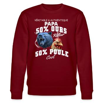 Einzigartiger Daddy Hybrid Bär Beschwerdender Papa Henne Cool - Stanley/Stella Unisex Bio-Sweatshirt CHANGER  - Burgunderrot - Vorne - Nik (191cm) & Marisol (170cm)