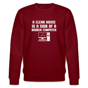 Sauberes Haus Kaputter Computer Informatiker Humor - Stanley/Stella Unisex Bio-Sweatshirt CHANGER  - Burgunderrot - Vorne - Nik (191cm) & Marisol (170cm)