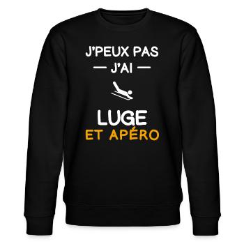 Ich kann nicht, ich habe Schlitteln, Apéro, Schlitteln - Stanley/Stella Unisex Bio-Sweatshirt CHANGER  - Schwarz - Vorne - Nik (191cm) & Marisol (170cm)
