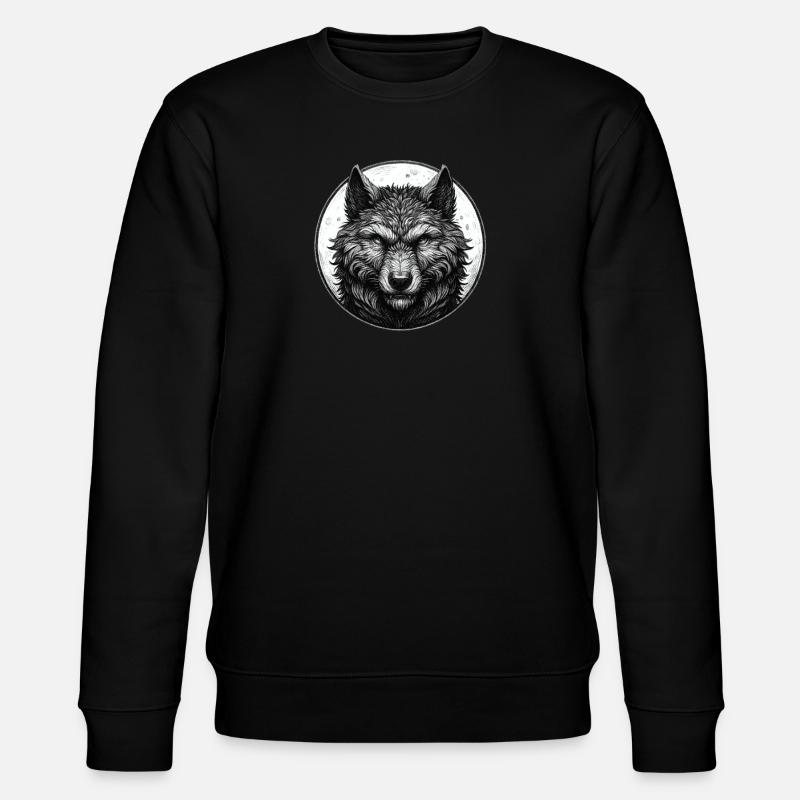 Wolf Face Portrait - Stanley/Stella Unisex Bio-Sweatshirt CHANGER  - Schwarz