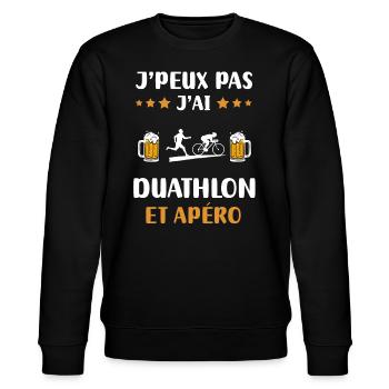 Ich kann nicht Ich habe Duathlon Aperitif Humor Geschenk - Stanley/Stella Unisex Bio-Sweatshirt CHANGER  - Schwarz - Vorne - Nik (191cm) & Marisol (170cm)
