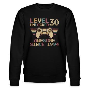 30th Birthday Level 30 Unlocked Gamer Party - Stanley/Stella CHANGER Unisex Organic Sweatshirt - black - Front - Nik (191cm) & Marisol (170cm)