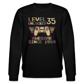 35.Geburtstag - 35 jahre level 35 freigeschaltet - Stanley/Stella Unisex Bio-Sweatshirt CHANGER  - Schwarz - Vorne - Nik (191cm) & Marisol (170cm)
