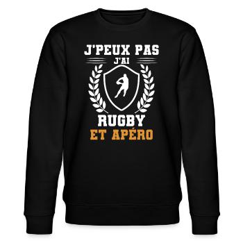 I can't I have rugby man and aperitif humor - Stanley/Stella CHANGER Unisex Organic Sweatshirt - black - Front - Nik (191cm) & Marisol (170cm)
