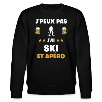 Ich kann kein Ski-Aperitif-Geschenk haben - Stanley/Stella Unisex Bio-Sweatshirt CHANGER  - Schwarz - Vorne - Nik (191cm) & Marisol (170cm)