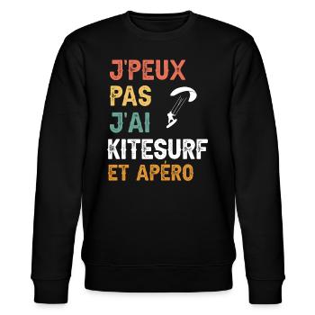 I can't I have Kitesurfing und Vintage Aperitif - Stanley/Stella Unisex Bio-Sweatshirt CHANGER  - Schwarz - Vorne - Nik (191cm) & Marisol (170cm)