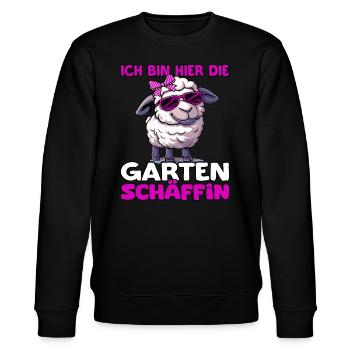 Ich bin hier die Garten Schäffin | Chefin Gärtner - Stanley/Stella Unisex Bio-Sweatshirt CHANGER  - Schwarz - Vorne - Nik (191cm) & Marisol (170cm)