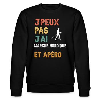 Ich kann kein Nordic Walking und Vintage-Aperitif - Stanley/Stella Unisex Bio-Sweatshirt CHANGER  - Schwarz - Vorne - Nik (191cm) & Marisol (170cm)