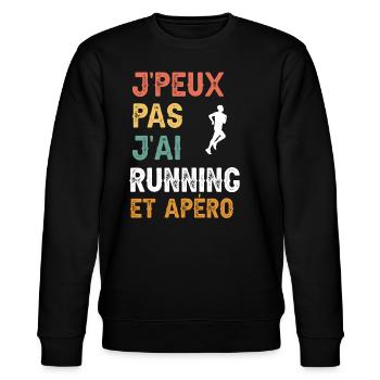 je peux pas j'ai running et apéro vintage - Sweat bio CHANGER Stanley/Stella Unisexe - noir - Devant - Nik (191cm) & Marisol (170cm)