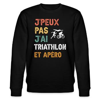 je peux pas j'ai triathlon et apéro vintage - Sweat bio CHANGER Stanley/Stella Unisexe - noir - Devant - Nik (191cm) & Marisol (170cm)