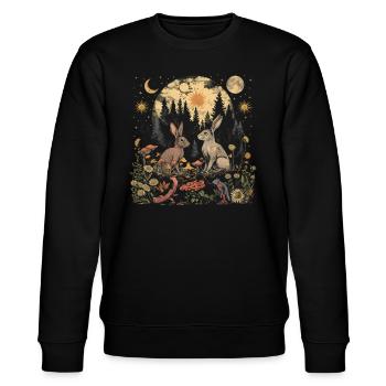 Cottagecore Aesthetic Rabbit Moon Mushroom Witchy - Stanley/Stella CHANGER Unisex Organic Sweatshirt - black - Front - Nik (191cm) & Marisol (170cm)