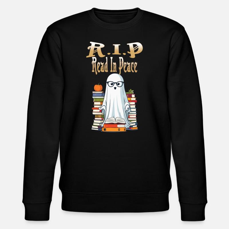 Cute Book Lover Ghost Halloween - Stanley/Stella CHANGER Unisex Organic Sweatshirt - black