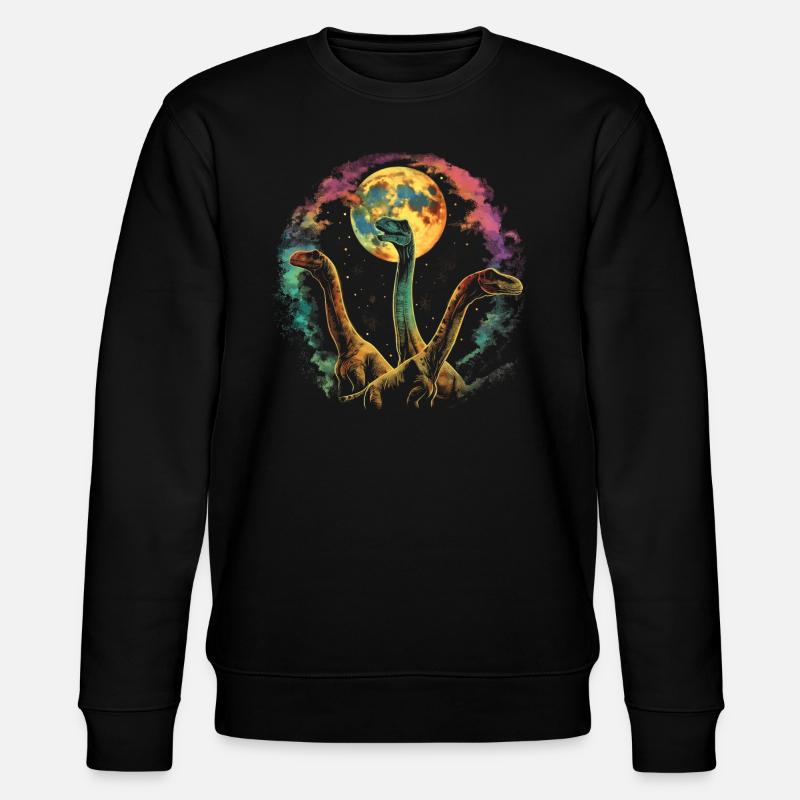 Brachiosaurus Dinosaur Howling Moon - Stanley/Stella CHANGER Unisex Organic Sweatshirt - black