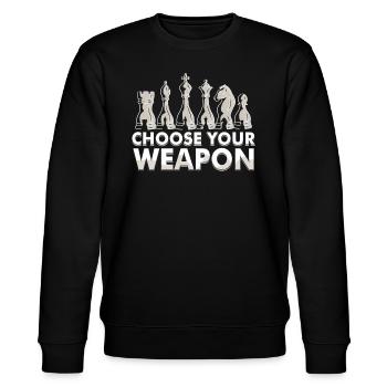 Schach Spruch lustig - Waffen aussuchen - Stanley/Stella Unisex Bio-Sweatshirt CHANGER  - Schwarz - Vorne - Nik (191cm) & Marisol (170cm)