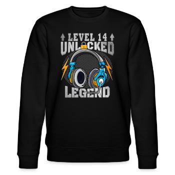 Level 14 Unlocked Zocker 14 Geburtstag Geschenk - Stanley/Stella Unisex Bio-Sweatshirt CHANGER  - Schwarz - Vorne - Nik (191cm) & Marisol (170cm)