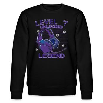 Geburtstag Gamer Level 7 Unlocked 7 Geburtstag - Stanley/Stella Unisex Bio-Sweatshirt CHANGER  - Schwarz - Vorne - Nik (191cm) & Marisol (170cm)