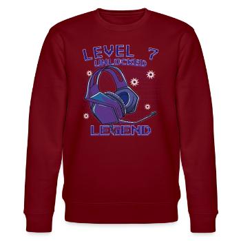 Geburtstag Gamer Level 7 Unlocked 7 Geburtstag - Stanley/Stella Unisex Bio-Sweatshirt CHANGER  - Burgunderrot - Vorne - Nik (191cm) & Marisol (170cm)
