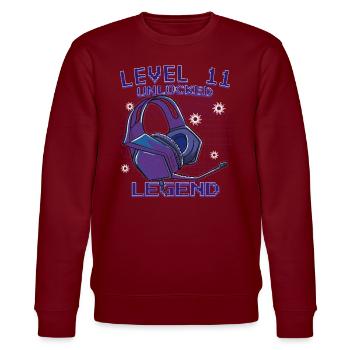 Level 11 Unlocked 11. Geburtstag Gamer retro - Stanley/Stella Unisex Bio-Sweatshirt CHANGER  - Burgunderrot - Vorne - Nik (191cm) & Marisol (170cm)