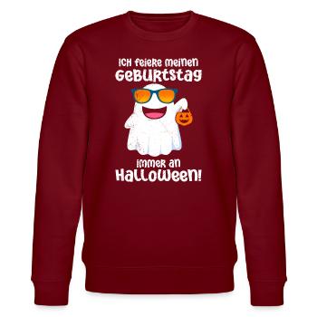Halloween Party I'M CELEBRATING MY BIRTHDAY - Stanley/Stella CHANGER Unisex Organic Sweatshirt - burgundy - Front - Nik (191cm) & Marisol (170cm)