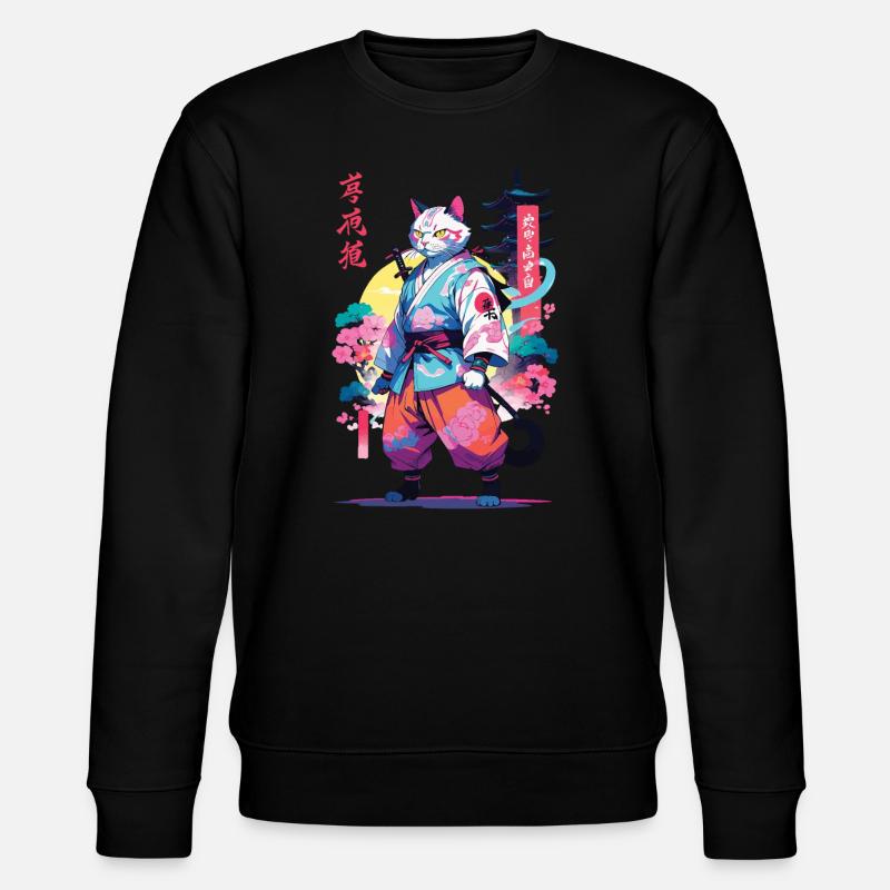 Samurai Katze Vaporwave Aesthetic - Stanley/Stella Unisex Bio-Sweatshirt CHANGER  - Schwarz