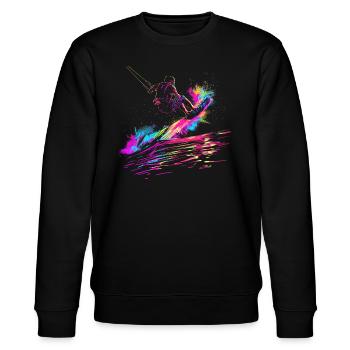 Wakeboarding Wakeboard Wakeboarder Popart - Stanley/Stella Unisex Bio-Sweatshirt CHANGER  - Schwarz - Vorne - Nik (191cm) & Marisol (170cm)