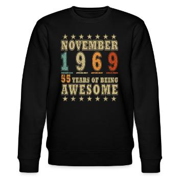 November 1969 Original 55 Years Birthday - Stanley/Stella CHANGER Unisex Organic Sweatshirt - black - Front - Nik (191cm) & Marisol (170cm)